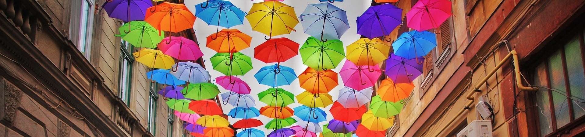 Rows of colourful umbrellas demonstrating culture