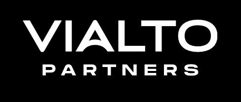 Vialto Partners logo in white writing, over a black background